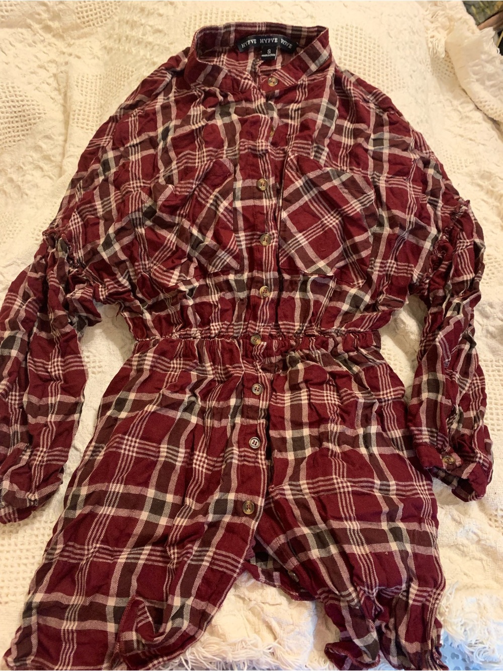 HYFVE Burgundy Plaid Button-Front Dress